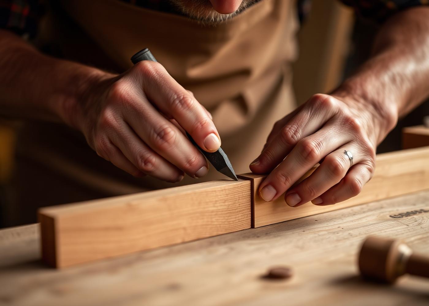 Royal Mark craftsman cutting walnut joinery in the Dubai workshop